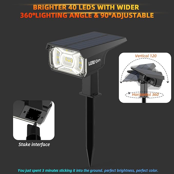Solar Spotlights Outdoor,40 LEDs Color Changing RGB Landscape Path Lights,USB & Powered Multicoloured Spotlights,14 Colors Auto Cycling for Yard,Garden,2 Pack
