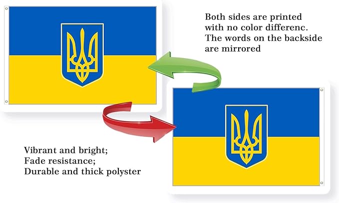 Ukraine Trident Flag 4x6FT Ukrainian Coat of Arms National Polyester Banner With 2 Grommets Fade Resistant Vivid Color For Patriotic Festival Events Party Decoration