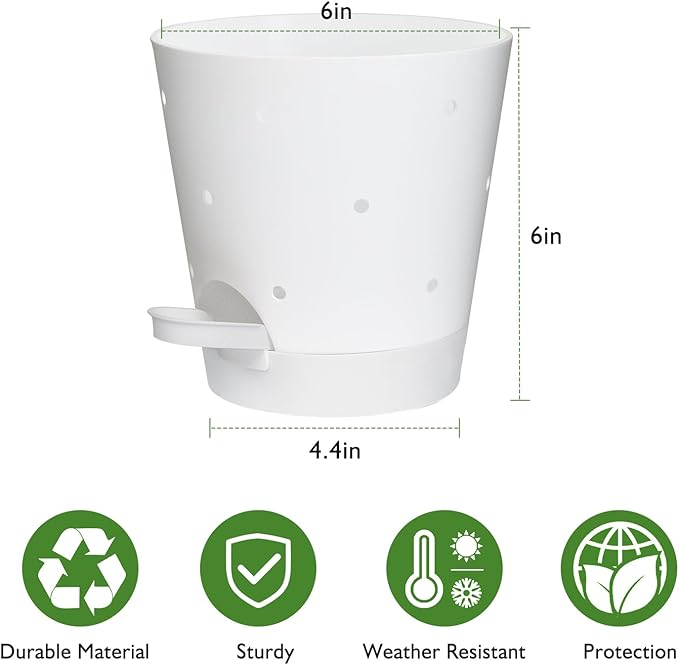 Orchid Pots with Holes, 6 Inch Self Watering Orchid Pot 2 Pack Plastic Plant Pots for Orchid, Flower (White)