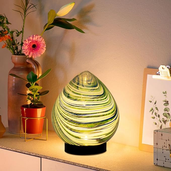 Table Solar Lanterns Outdoor Waterproof LED 6.7" Glass Desktop Decorative Lanterns Solar Globe Lights for Patio Balcony Pathway Porch Gardening Gifts for Women(Green)