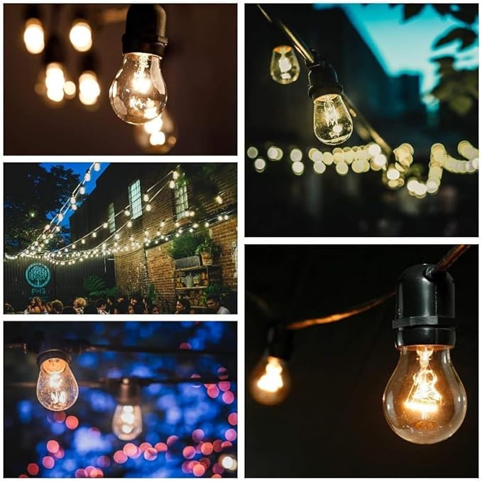 Hometown Evolution, Inc. E26 Commercial String Lights with 16 Gauge Wire (S14 LED Plastic, 100 Foot 50 Socket)
