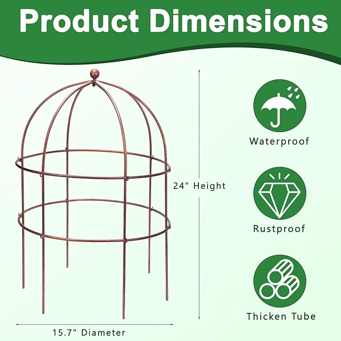 2 Pcs Jardin Bird Cage Plant Support 25" H Large Sturdy Grow-Through Flower Support Peony Cage Climbing Plant Support Trellis Sculptural Garden Decor for Perennial Flowers Vintage Gold