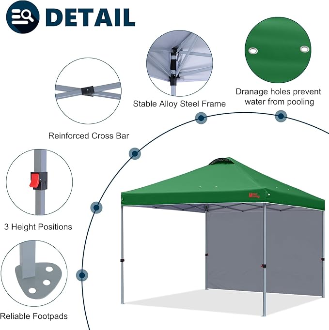 MASTERCANOPY Durable Pop-up Canopy Tent with 1 Sidewall (10'x10',Forest Green)