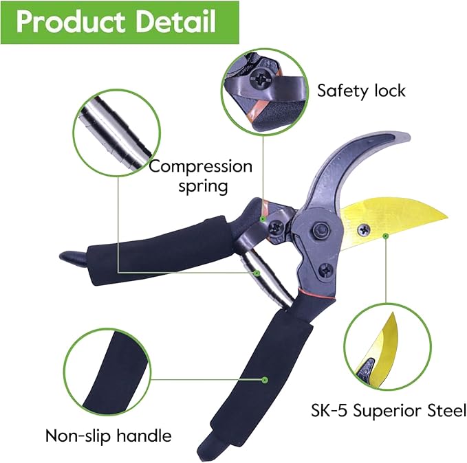 Garden Shears, Sharp Pruners for Gardening with Locking Mechanism, Ideal for Trimming, Harvesting