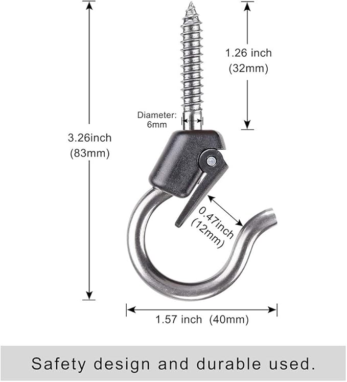 BeneLabel Wall Mount Ceiling Hooks with Safety Buckle - Plant Hanger Hooks - Outdoor Hanging Brackets for Hanging Plants, Lights, Wind Chimes & More - Rust Proof and Wind Proof