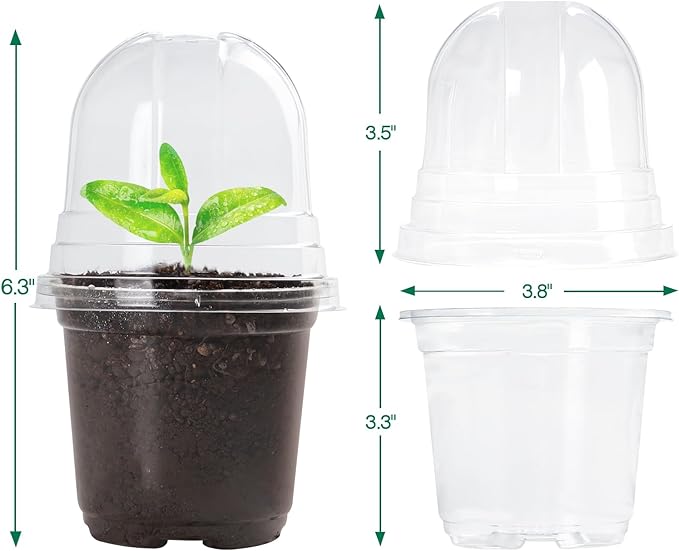 30 Packs 4 Inch Reinforced Clear Nursery Pots with Humidity Dome, Transparent Variety Pack Plastic Plant Pot Seedling Planter Seed Starter Flower