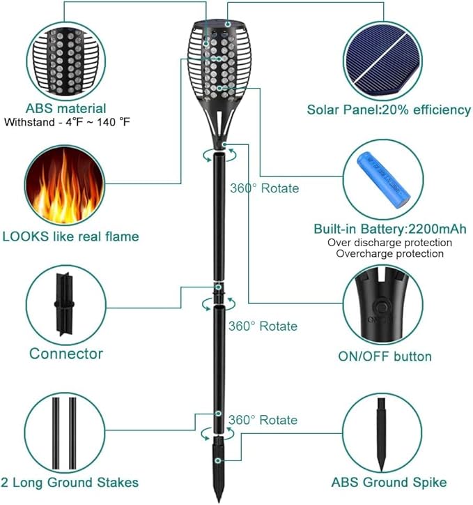Aityvert Solar Lights - 43" Flickering Flames Torch Lights for Outdoor, Waterproof, Landscape Decoration, Dusk to Dawn Auto On/Off Security (6 Pack)
