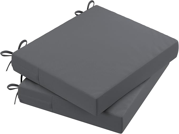 AAAAAcessories Outdoor Seat Cushions for Chairs, Waterproof, Fade-Resistant Patio Furniture Replacement Cushions, 20" x 18" x 3", Set of 2, Dark Gray
