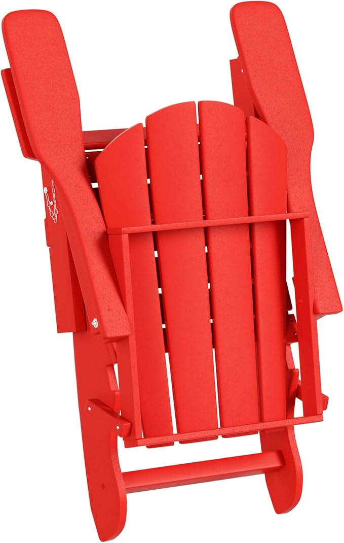 WO Home Furniture Adirondack Chair Table Set of 2 PCS Outdoor Folding Chair w Side Table Weather/UV Resistant for Lawn, Garden, Bon Fire, Balcony (Red)