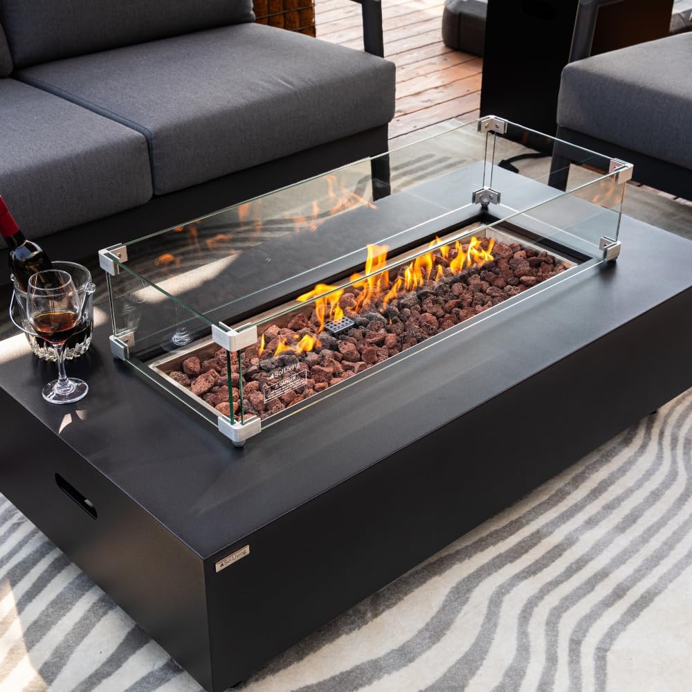 Westwood 50” Propane Fire Pit Smokeless Firepit Converts to Outdoor Gas Fire Pit for Outside Patio Firepit Table Includes Windscreen Rain & Tank Cover Lava Rocks Lid CSA Certified