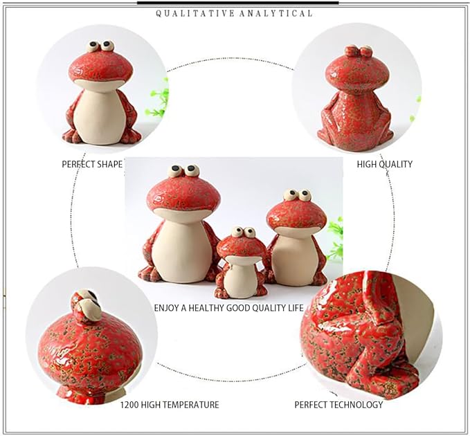 Frog Garden Decoration Set of 3,Funny Cute Ceramic Frog Garden Statues Yard Decoration Outdoor Holiday Decorations,Ideal Ornament for Outside Pond Pool Patio Front Porch Backyard (Red)