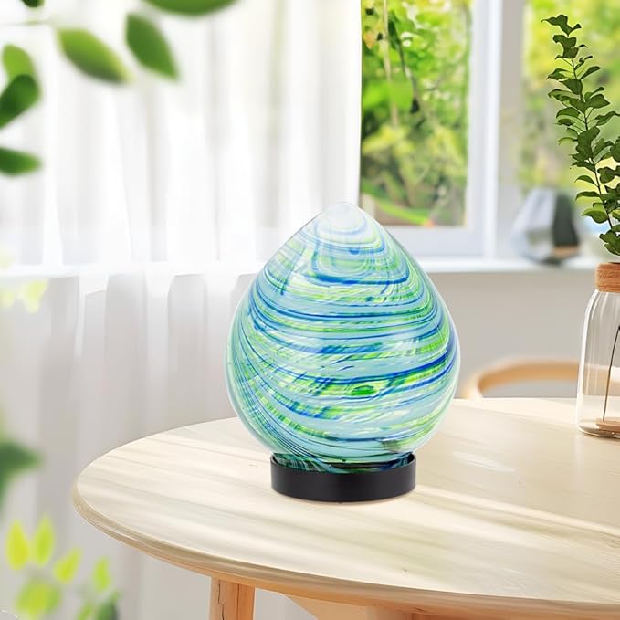 Table Solar Lanterns Outdoor Waterproof LED 6.7" Glass Desktop Decorative Lanterns Solar Globe Lights for Patio Balcony Pathway Porch Gardening Gifts for Women(Green)
