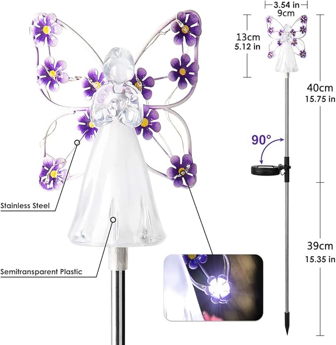 YWBL-WH 2PCS Angel Solar Lights LED Solar Garden Stake Lights Outdoor Garden Eternal Light Angel Decoration (Blue)