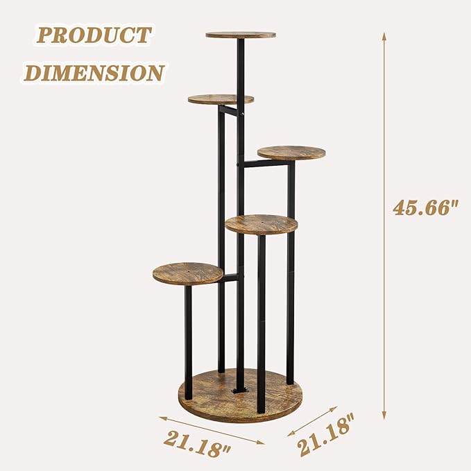 Plant Stand Indoor 6 Tier 9 Potted Multiple Flower Pot Holder for Patio Garden Balcony Living Room Corner (6 Tier Black+Rustic Brown)
