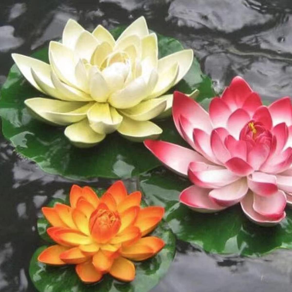 FZBNSRKO Artificial Lotus,4PCS 7.1" Inch Floating Foam Lotus Flowers for Pool,Realistic Water Lily Pads for Home Outdoor Patio Pond Wedding Party Decorations,Sunset Red