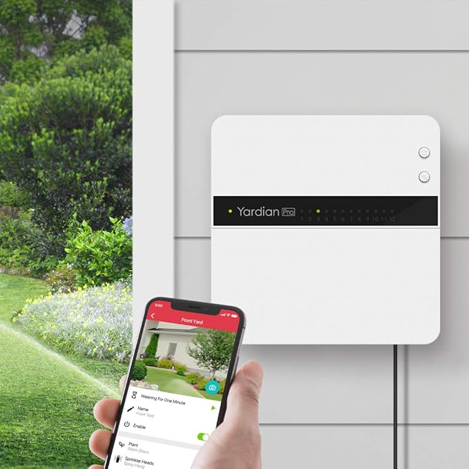 Yardian Pro Smart Sprinkler Controller 12 Zone - Control Buttons, Apple HomeKit, Alexa, Google Assistant, Home Assistant Compatible, Enhanced Wi-Fi, RJ45, Level VI Worldwide Power Supply