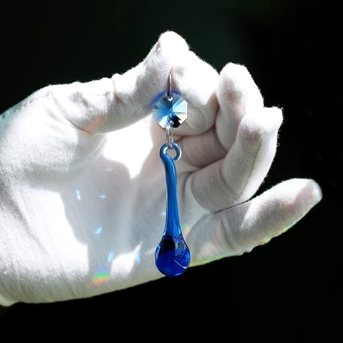 12pcs Raindrop Crystal Chandelier Prisms Parts, 53mm Hanging Crystals Beads for Chandeliers, Home Decoration (Mid Blue)