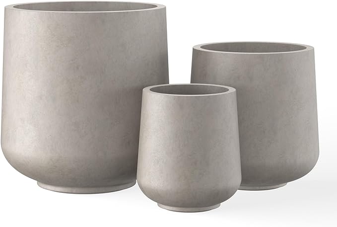 Kante 15.3"+11.6"+8.2" Dia Round Concrete Planter, Large Outdoor Indoor Planter Pots Containers with Drainage Holes and Rubber Plug for Home Garden Patio, Buff Concrete