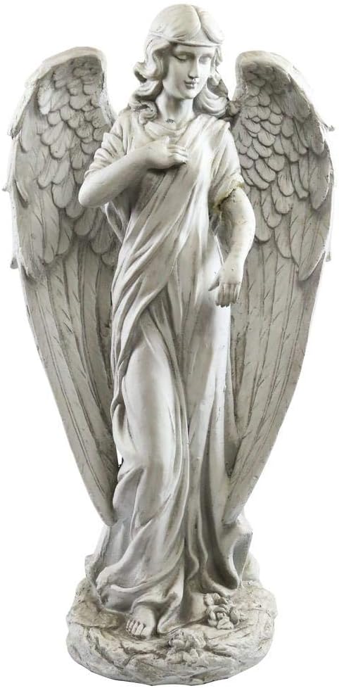 Alpine Corporation 31" Tall Indoor/Outdoor Angel Statue Yard Art Decoration, Light Gray