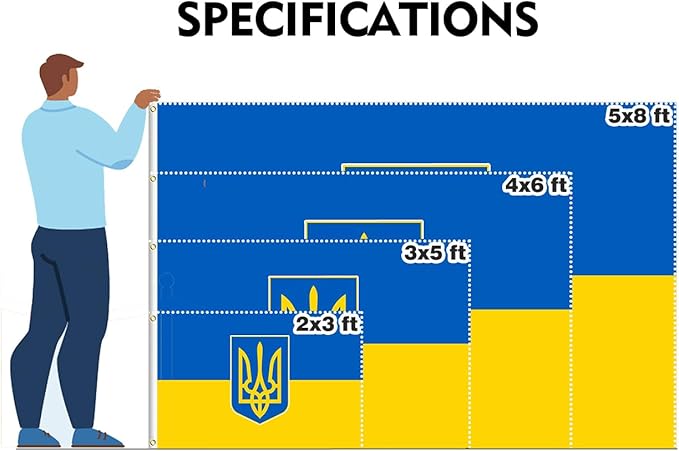 Ukraine Trident Flag 5x8FT Ukrainian Coat of Arms National Polyester Banner With 2 Grommets Fade Resistant Vivid Color For Patriotic Festival Events Party Decoration