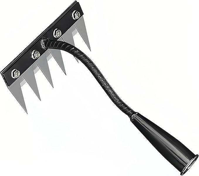 Gardenia Iron Weeding Rake, Iron Rake 2.0 for Gardening and Weeding, Detachable Double-Edged Blade Design Carbon Steel Heavy-Duty Weed Rakes,Hand Weed Puller Tools for Lawn Yard Garden Farm (6 teeths)
