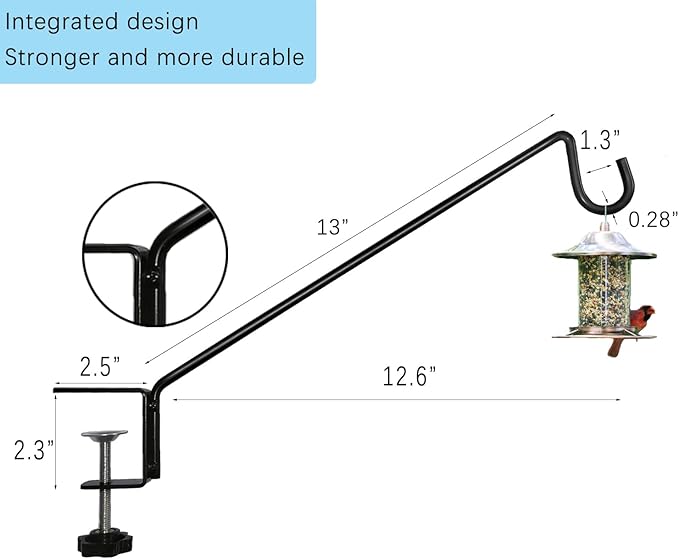 Heavy Duty Deck Bird Feeder Hanger Hook for Railing 13 Inch 2 Pack for Bird Feeders,Planters,Plants Flower Suet Baskets,Lanterns,Wind Chimes Holiday Decoration (2 Pack)