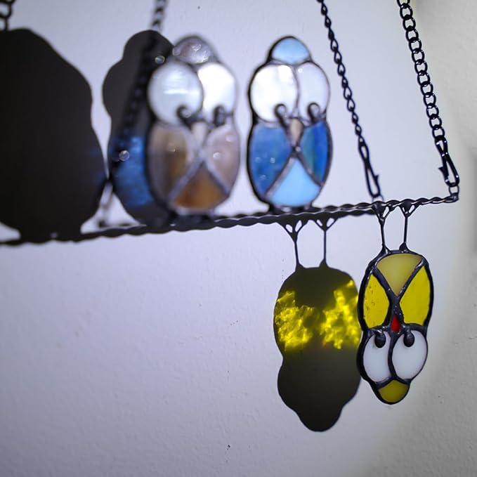 Owl Bird Gifts for Bird Lovers Stained Glass Suncatchers for Windows,Bird Decor Stained Glass Window Hangings,Owl Ornament Housewarming Gifts Owl Gifts for Women Owl Lover