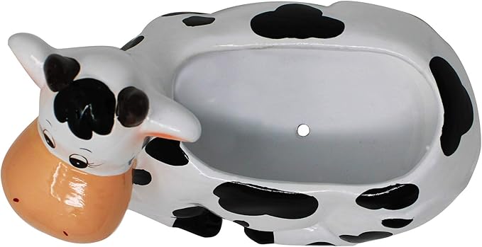 Cow Planter Pot - Cow Print Party Decoration Supplies - Garden Backyard Cow Stuff Statue - Flower Ceramic Succulent Planter - Plantador de Vacas - Large 9" with Drain