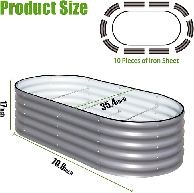 SnugNiture Galvanized Raised Garden Bed, 6x3x1.5ft Oval Metal Planter Box for Planting Outdoor Plants Vegetables