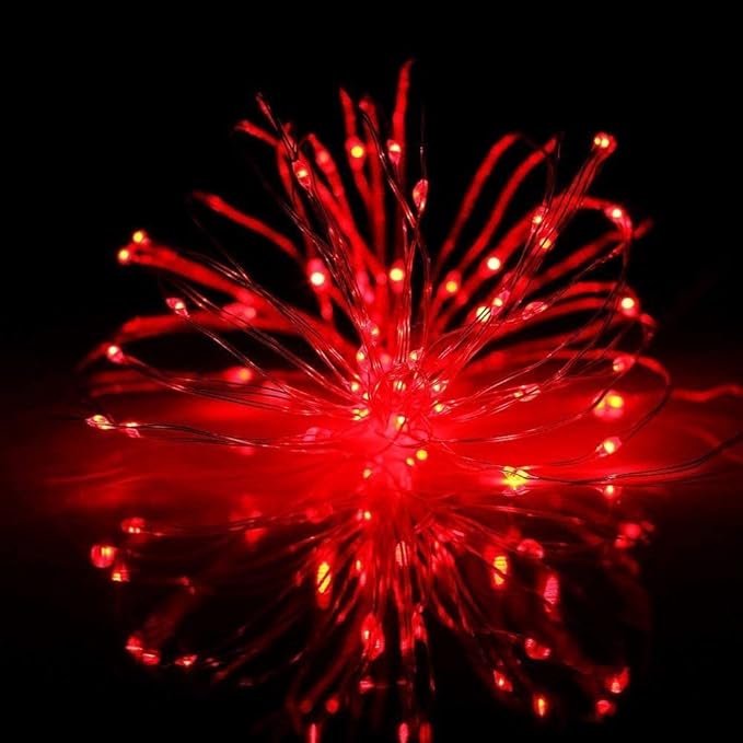 QITONG 4 Pack Red Solar Fairy Lights, Each 33ft 100 LED String Light Outdoor Waterproof, 8 Modes Silver Wire Red Outdoor Lights