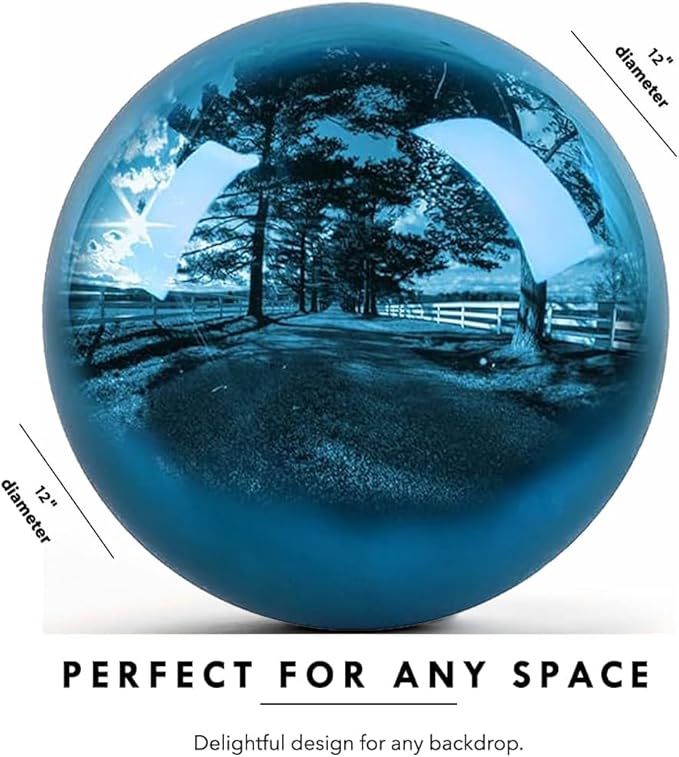 12 Inch Stainless Steel Gazing Globe,v2croft Hollow Ball Mirrored Surface Polished Shiny Sphere,Garden Stainless Steel Gazing Ball for Outdoor Lawn Pond Yard Ornament (Light Blue)