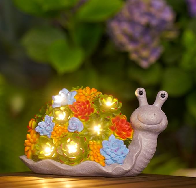 Nacome Snail Statues with Succulent for Garden Decor: Solar Outdoor Clearance Outside Yard Art Porch Patio Balcony Front Lawn Ornaments –Birthday Gifts for Mom Grandma Women