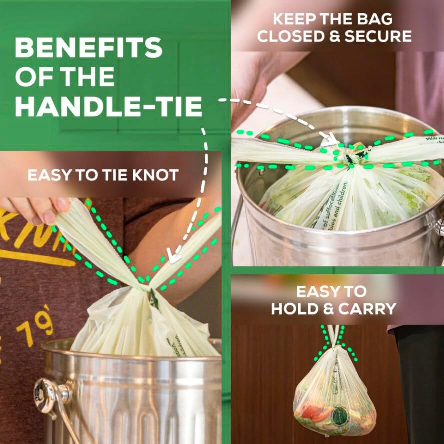 ANECO 100% Compostable Food Waste Bags 2.6 Gallon With Handles, Small Compost Bags for Countertop Bin, OK Compost HOME & BPI Certified Compostable Kitchen Food Waste Bag (45 Count)