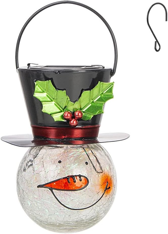 Starsoul Snowman Solar Lanterns, Christmas Outdoor Hanging Lantern Waterproof Decorative Snowman Lamps Decor for Garden, Patio, Yard, Porch, Xmas Holiday Party Decor (Large Leaves)