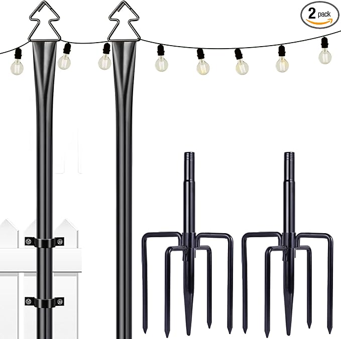 String Light Poles 2 Pack 9.8FT Light Pole for Outside Hanging - Backyard, Garden, Patio, Deck Lighting Stand for OutdoorParties, Wedding