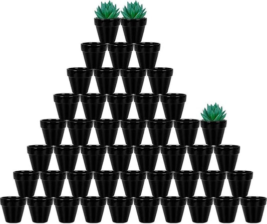 vensovo 48 Pcs 2" Tiny Ceramic Plant Pots with Drainage Hole - Black Small Mini Ceramic Pottery Planter Ideal for Indoor/Outdoor Plants, Crafts, Wedding Favors