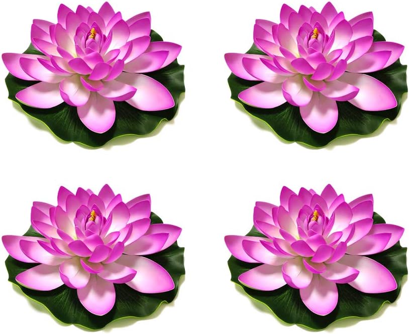 Superdream 4PCS Large Artificial Floating Lotus Flowers, Home Garden Pond Aquarium Wedding Decor (7inch) (Purple)