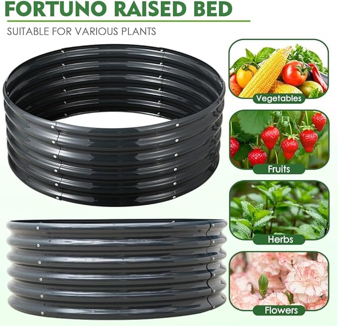 FORTUNO 2 Pcs 2 Ft Round Raised Garden Bed Box Galvanized Metal Outdoor High Flower Bed Steel Patio Ground Planter for Planting Vegetables and Herbs, Dark Grey