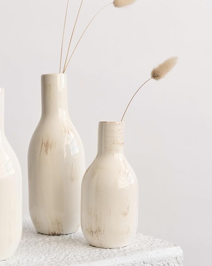 NOBULA White Ceramic Donut Vases – Modern Home Decor for Living Room, Bedroom & Table Centerpiece - Minimalist Nordic – Unique Vases for Olive Plant & Flowers – Decorative Coffee Table Vase Set of 3