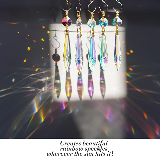 20pcs Large Colorful Crystal Prisms for Chandeliers Suncatchers, 63mm Crystal Icicle U-Drop Prisms Lamp Parts with Metal Bow Clips