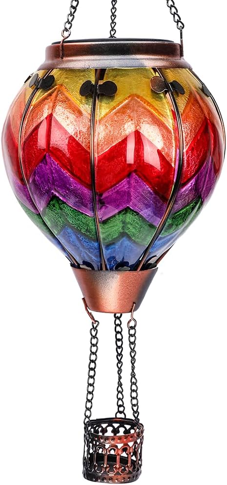 Hot Air Balloon Solar Lantern with Flickering Flame Hanging Solar Lanterns Outdoor Lights Waterproof Lanterns Decorative Garden Patio Yard Party Decor Colorful + Wavy-Colorful
