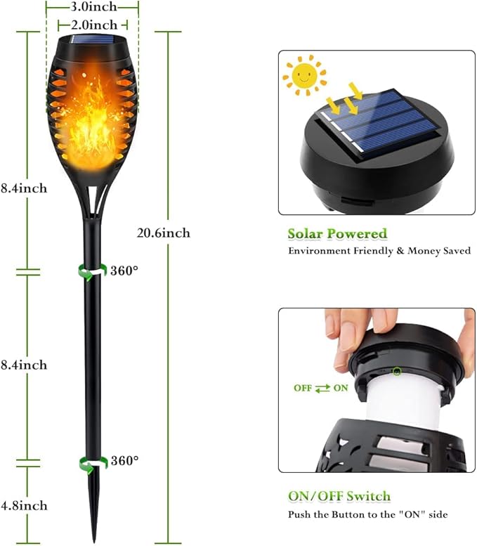 Outdoor Solar Lights, 12Pack Solar Torch Light with Flickering Flame, Garden Lights Waterproof for Outdoor Decor, Tiki Torches for Outside, Luces Solares para Exteriores Pathway Yard Garden Decor