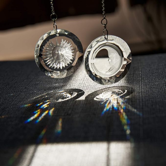 45mm Crystal Suncatcher Round Pendant Rainbow Maker for Home Car Decor (Moon and Sun)