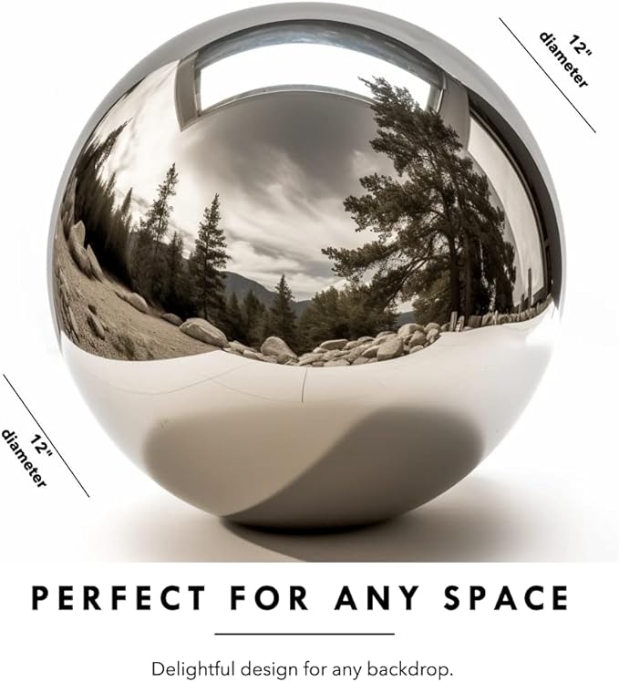 12 Inch Stainless Steel Gazing Globe,v2croft Hollow Ball Mirrored Surface Polished Shiny Sphere,Garden Stainless Steel Gazing Ball for Outdoor Lawn Pond Yard Ornament(Silver)