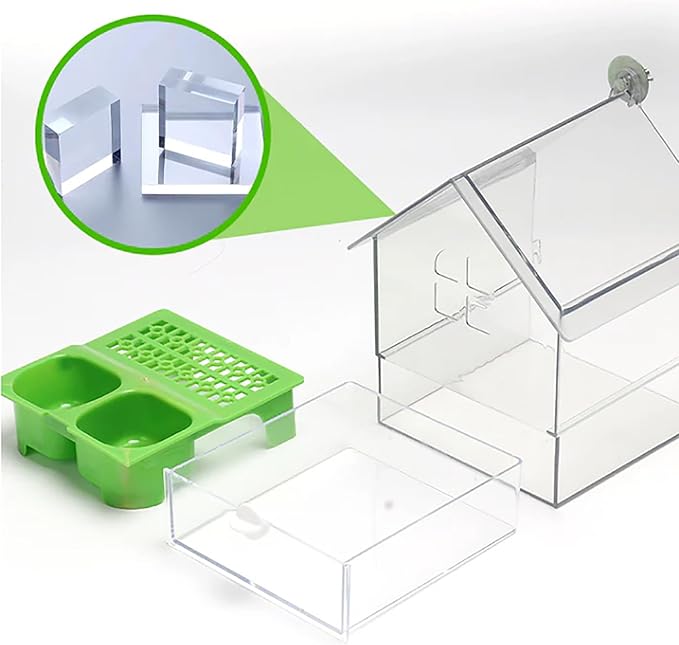 Ziveseller/Sowhathow Pull-Out External Parrot Feeder, Parrot Feeder Parakeet House Bird Bath Transparent Dish Water, Hanging Wild Bird Seed with Squirrel Proof Tray (Green)