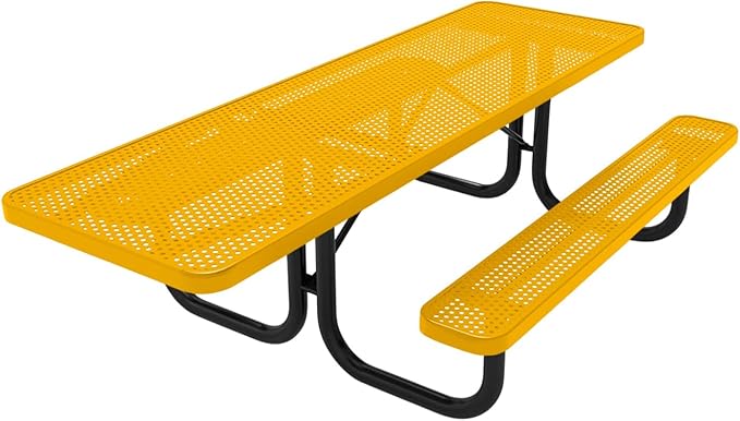 Coated Outdoor Furniture Heavy-Duty Portable ADA-Compliant Outdoor Picnic Table, Punched Steel Patio Dining Furniture Made in America (8ft Rectangular, One-Side Handicap, Yellow)
