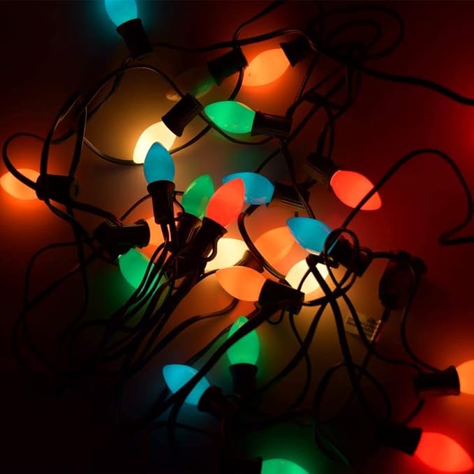 GOOTHY C7 LED Christmas Lights, 25Ft Outdoor Multicolor 27 Bulbs, Waterproof String Lights for Garden Patio Party Decorations- Green Wire