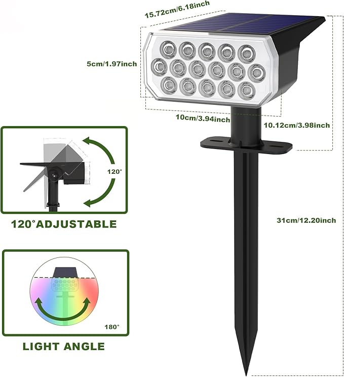 Solar Lights Outdoor Waterproof IP65, 8 Lighting Modes Multicolor Solar Spot Lights Outdoor, Landscape Spotlights for Garden Yard, 2 Pack RGB