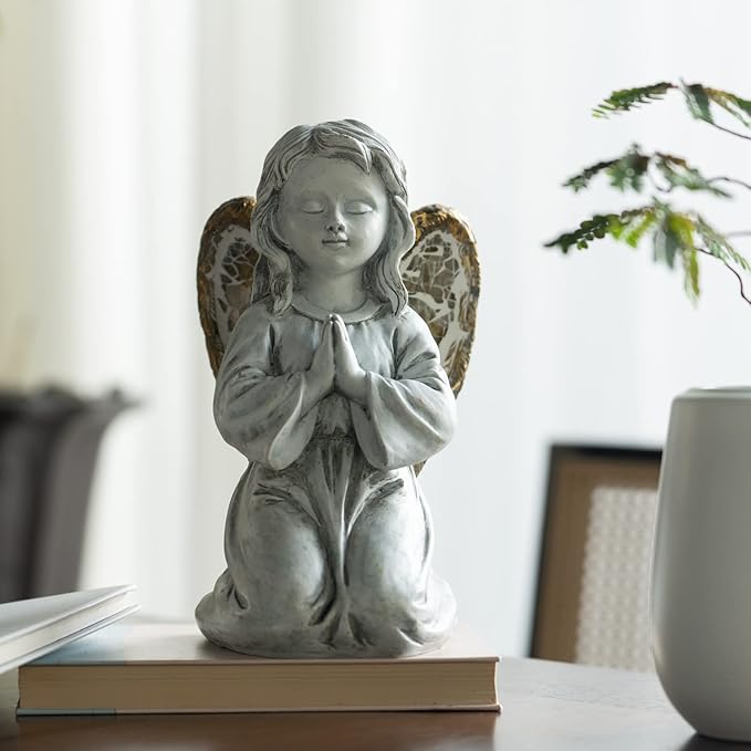 Garden Statue Statue Outdoor Decor,Garden Angel Figurine Outdoor,Solar Garden Angel Statue,Praying Angel Garden Decor for Patio Lawn Yard Porch Decoration