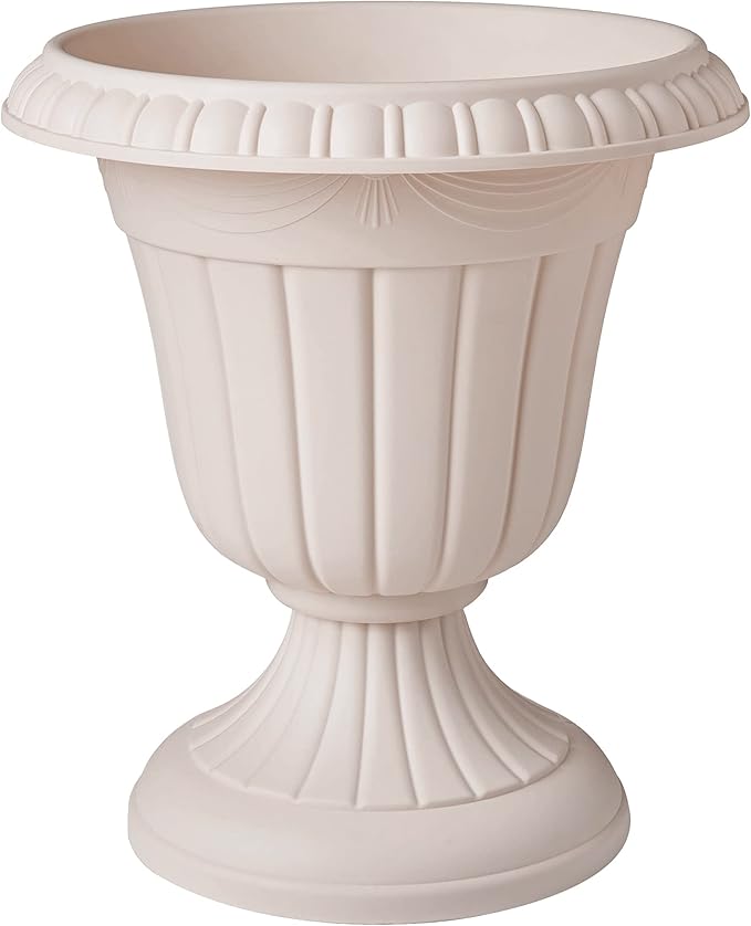 PL10TP Classic Traditional Plastic Urn Planter Indoor/Outdoor, 15" x 13", Taupe